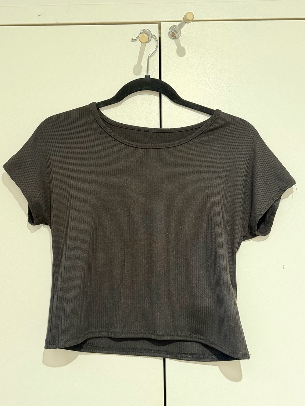 XS Womens Black Ribbed Short Sleeve Crop Top